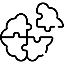 Icon of puzzle pieces forming the shape of a brain.