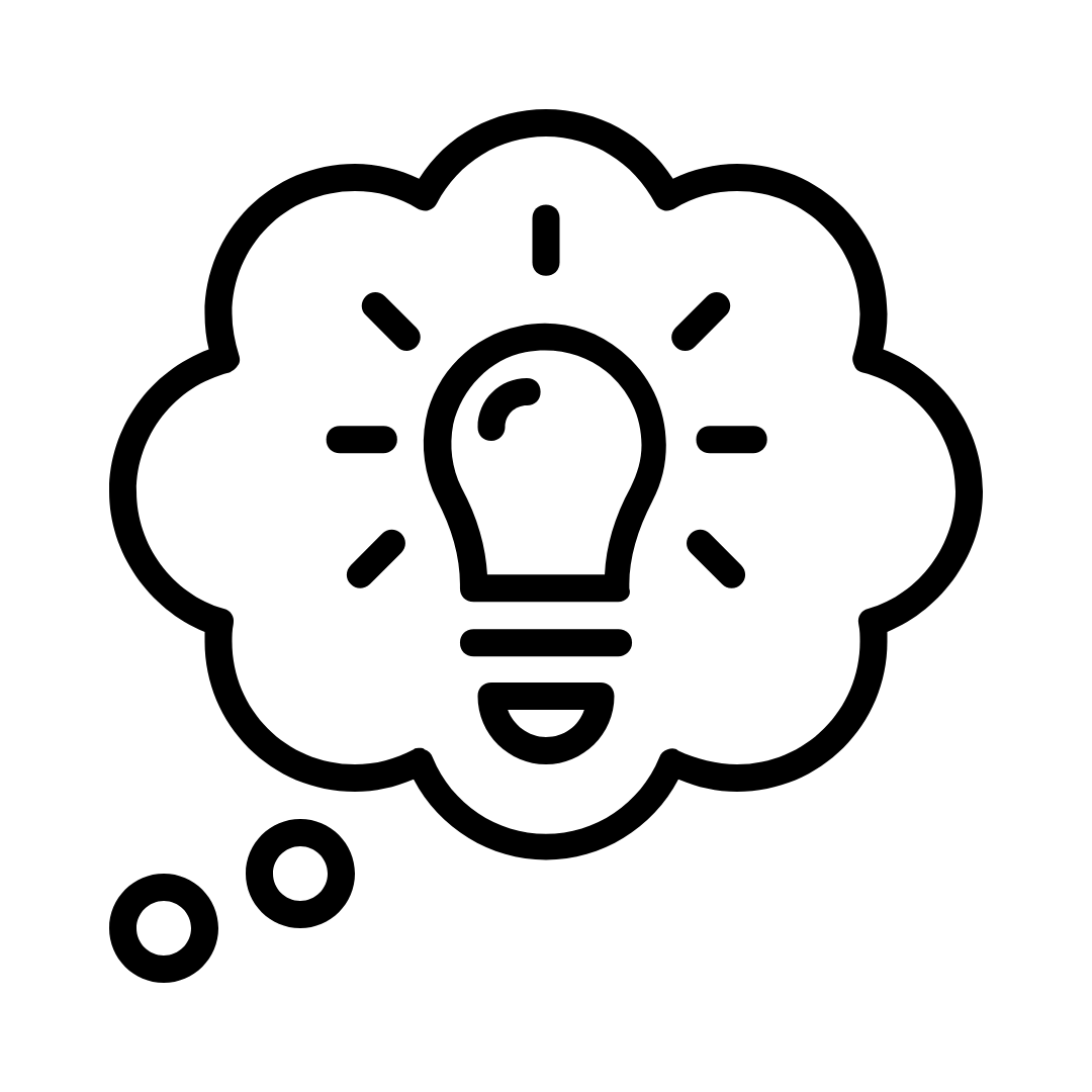 An icon of a lightbulb inside a thought bubble.