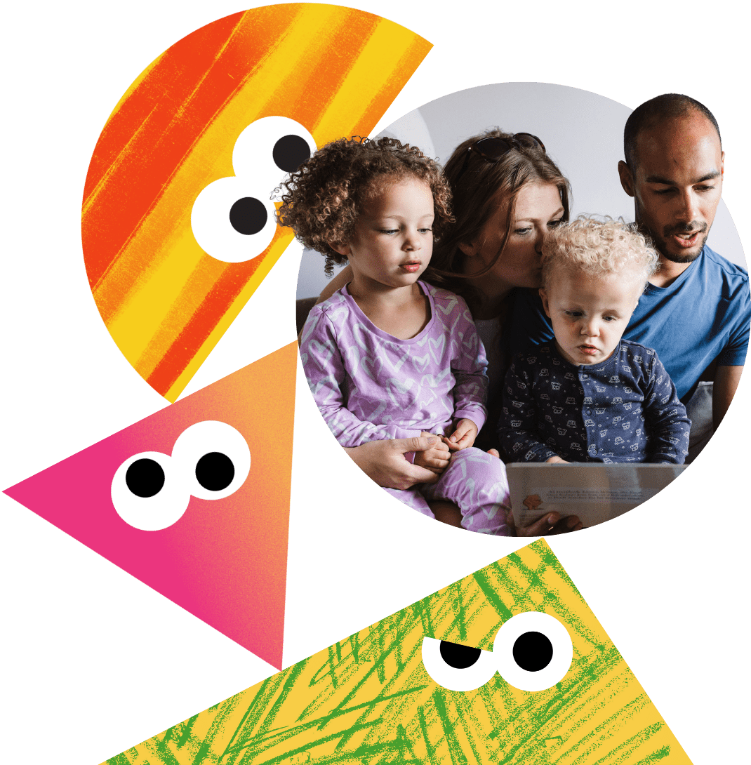 A family are reading a bedtime story together.