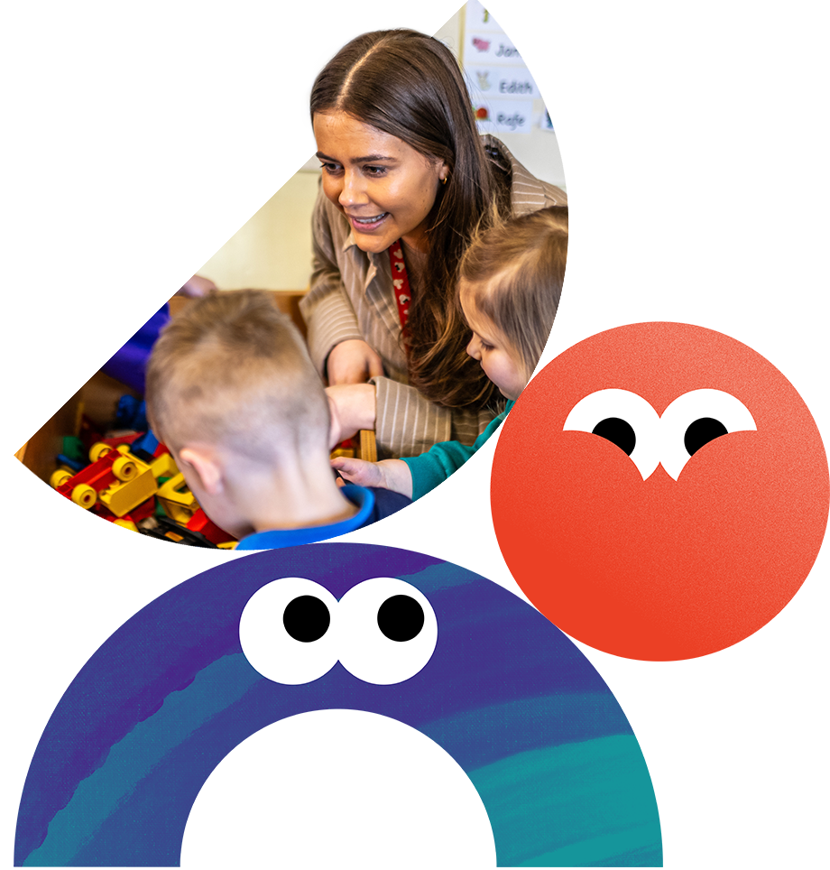 A teacher talking to her young students.