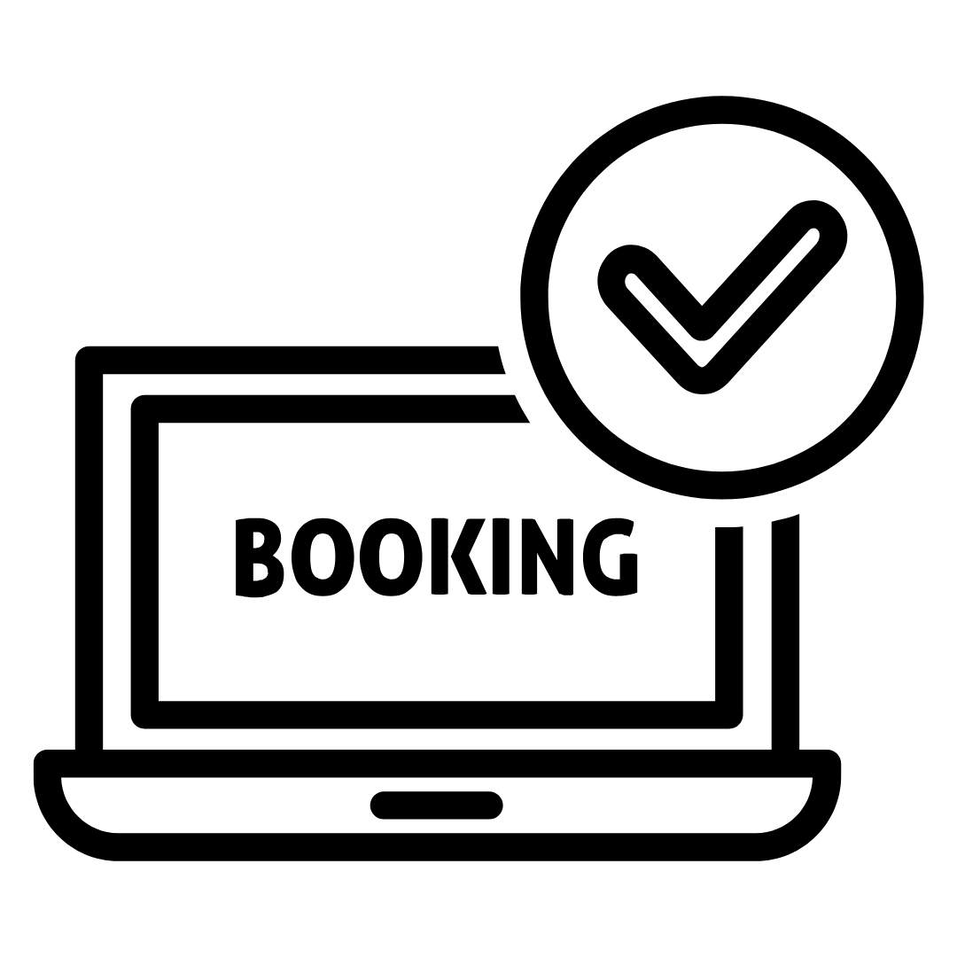 Icon of a laptop with the word 'Booking' displayed on the screen.