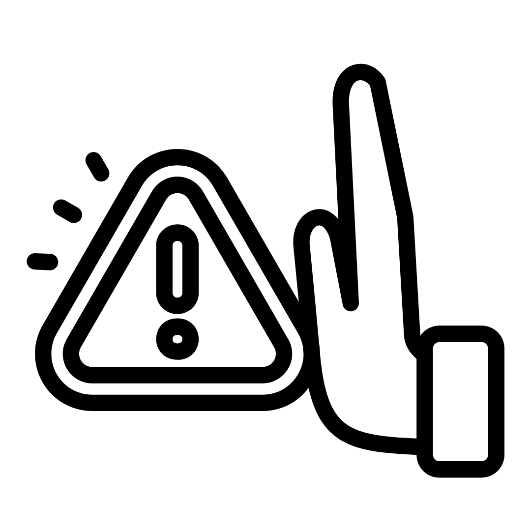 An icon of a hand pushing away an danger symbol.